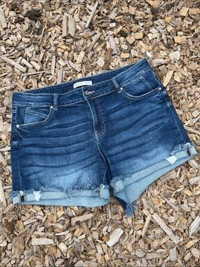 KanCan Dark Blue Distressed Denim Shorts Plus Size 18